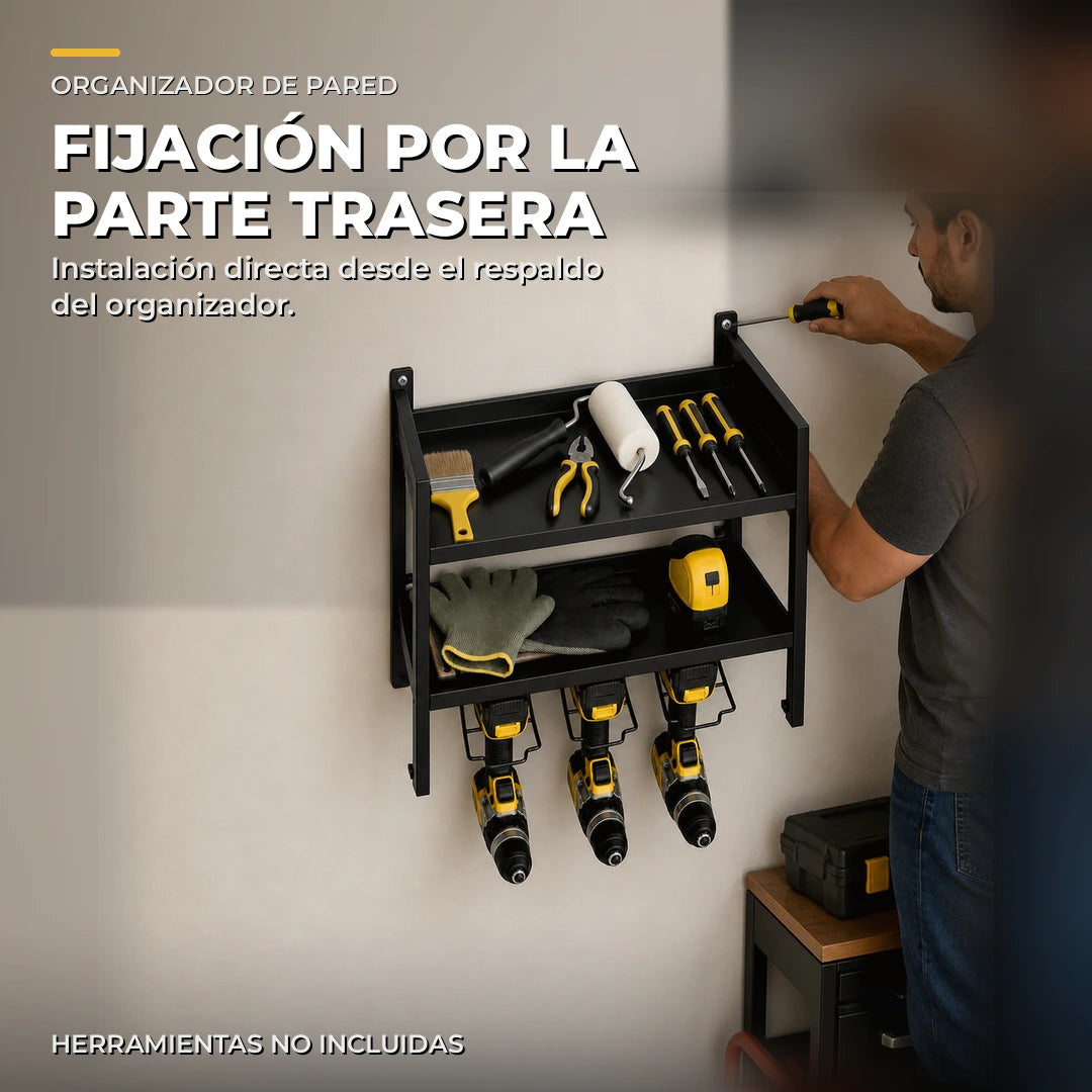 Vista trasera del organizador de herramientas con puntos de fijación