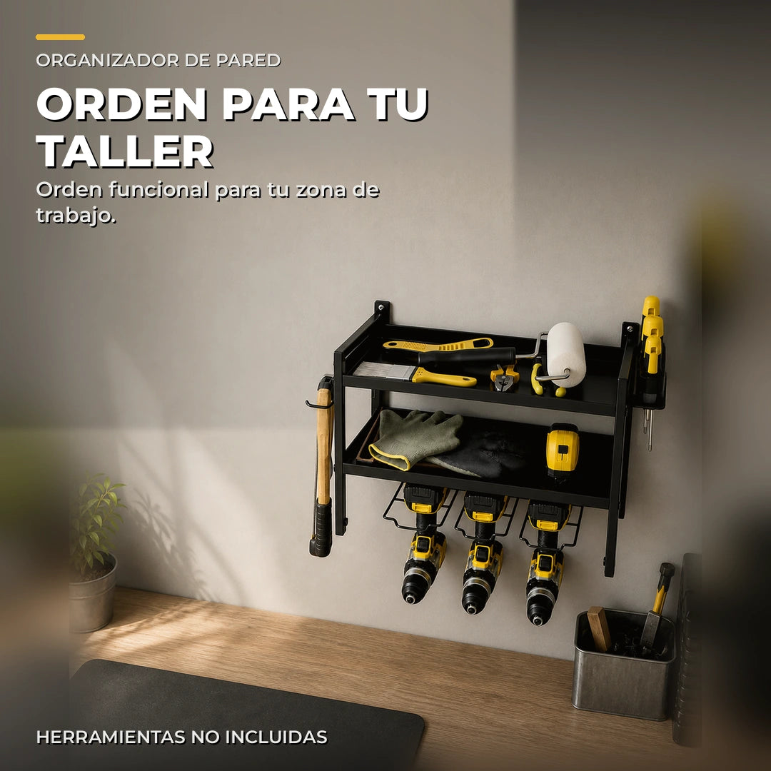 Organizador de herramientas instalado en un taller ordenado